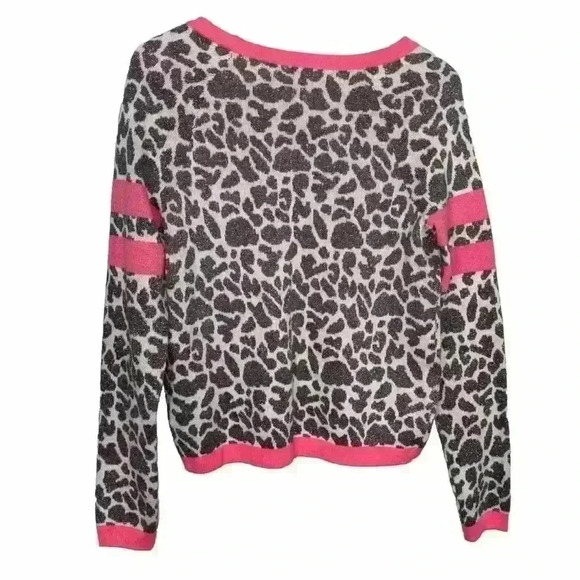 Juicy Couture Womens M Metallic Leopard Print Pullover Sweater Pink Logo Gray - Picture 8 of 9